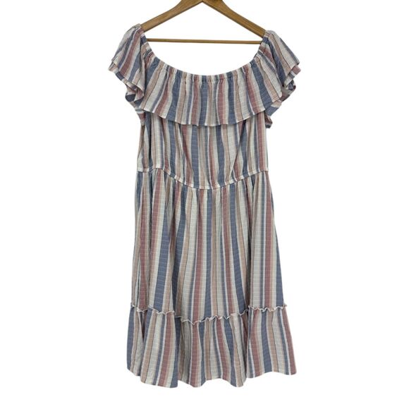 Lane Bryant Dress 18/20 Striped Ruffle Womens plus size off shoulder striped - Picture 3 of 9